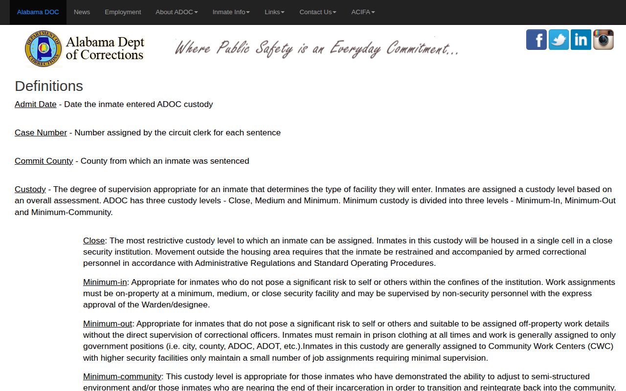 Covington County released inmate ADOC release field definitions