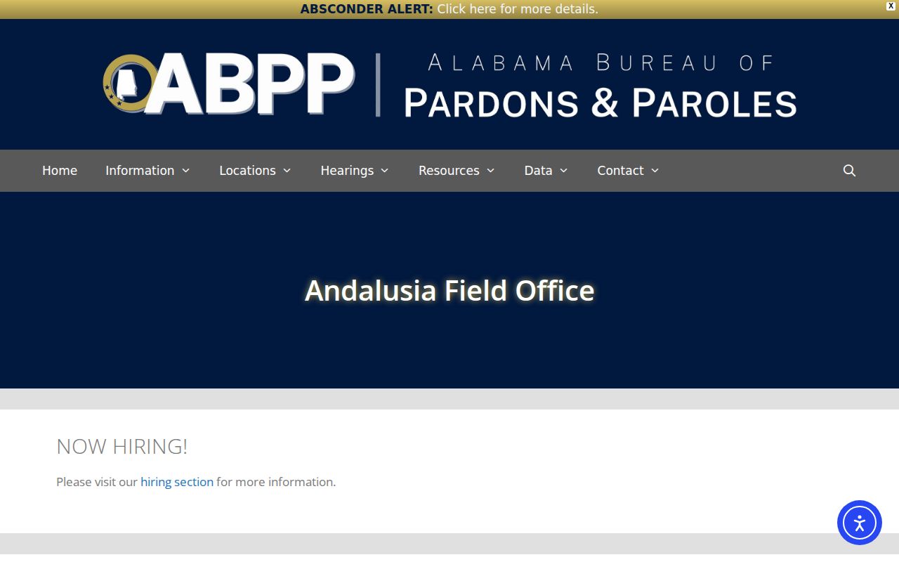 Covington County parole and probation Andalusia Field Office page